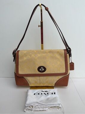 Coach Hampton Signature Yellow Jacquard Turnlock Flap Shoulder Bag F13066 Y2K